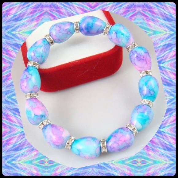 💠NEW 14mm Art Glass Ball /6mm Crystal Stretch - Picture 2 of 3